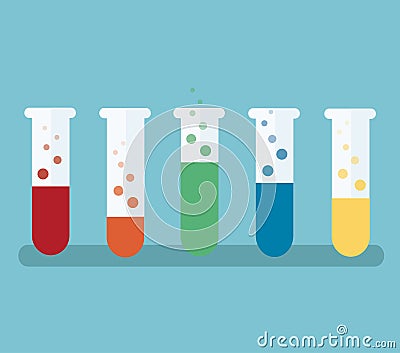 Colorful laboratory filled with a clear liquid and blue background Vector Illustration