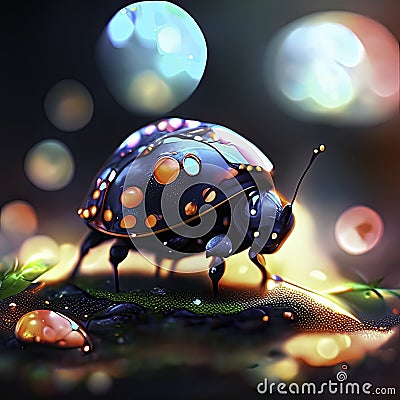 Colorful ladybug on dark background. 3d rendering, 3d illustration. generative AI Cartoon Illustration