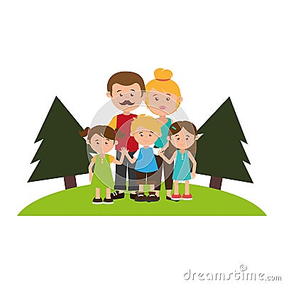 Colorful landscape with family nucleus Vector Illustration