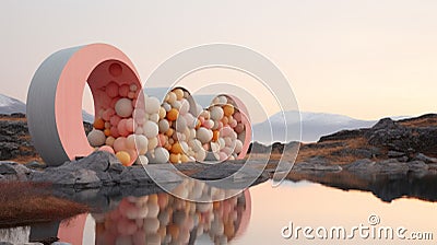 Colorful Landscape With Floating Balloons: Sculptural Volumes In Norwegian Nature Stock Photo