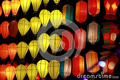Colorful Lanna lantern lamp in Loy Kratong Festival, or call Yee Peng Festival at northern of thailand Stock Photo