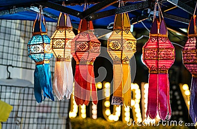 Colorful Lanna lantern, traditional northern Thai style lamp, Chiang Mai, Thailand Stock Photo