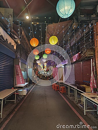 Colorful Lantern Alley Editorial Stock Photo