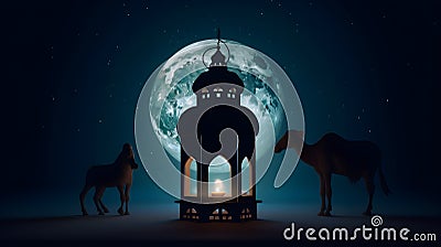 Colorful lanterns, Light lamps, Ramadan and Eid. Spirit of joy, hope, and unity during the Islamic holy month. AI-Generated. Stock Photo