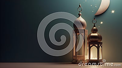 Colorful lanterns, Light lamps, Ramadan and Eid. Spirit of joy, hope, and unity during the Islamic holy month. AI-Generated. Stock Photo