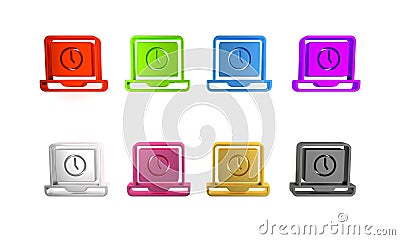 Colorful Laptop time icon isolated on white background. Computer notebook with empty screen sign. Minimalism concept. 3D Cartoon Illustration