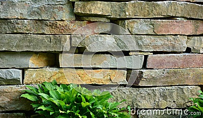 Colorful Large Flat Limestone Retaining Walls Stock Photo
