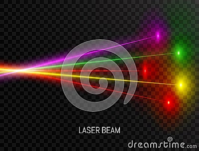 Colorful laser beam set isolated on transparent background. Neon lines in speed motion. Laser beam collection. Bright futuristic d Vector Illustration