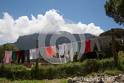 Colorful laundry with view on Table Mountain Stock Photo