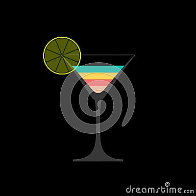 Colorful layered cocktail drink icon. Vector illustration isolated on black Cartoon Illustration