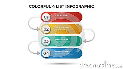 Colorful layout with 4 points of steps or list with arrows, infographic element template vector Vector Illustration