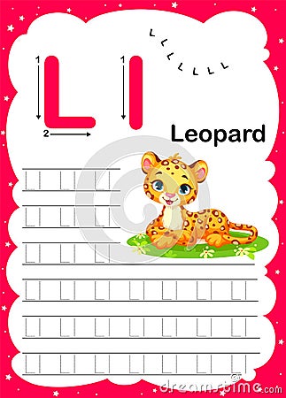 Colorful letter L Uppercase and Lowercase alphabet A-Z, Tracing and writing daily printable A4 practice worksheet with cute Vector Illustration