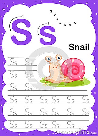 Colorful letter s Uppercase and Lowercase alphabet A-Z, Tracing and writing daily printable A4 practice worksheet with cute Vector Illustration