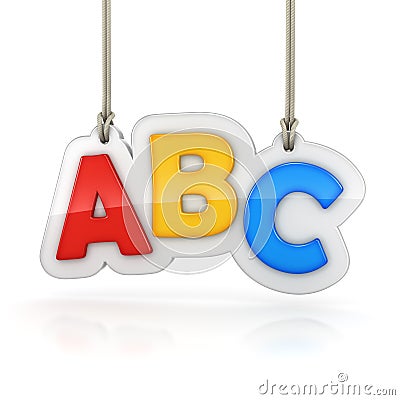 Colorful letters ABC hanging on white background Stock Photo