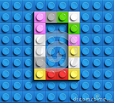 Colorful letters O of alphabet from building lego bricks on blue lego brick background. blue lego background. 3d letters C. Realis Stock Photo