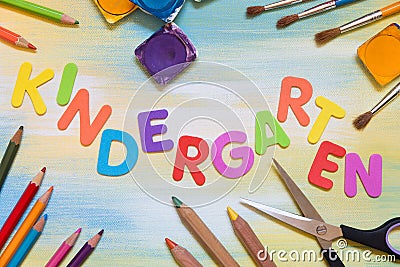 Colorful letters, school supplies, kindergarten Stock Photo