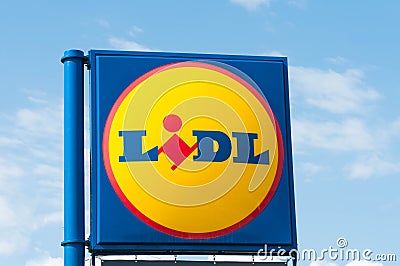 Colorful Lidl logo close up shot Editorial Stock Photo