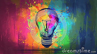 Colorful Light Bulb With Paint Splatters Stock Photo