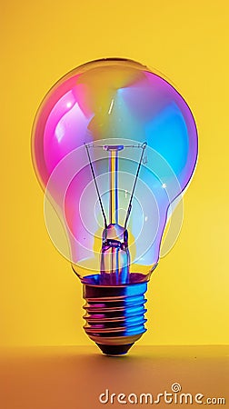 Colorful Light Bulb on Table, Brighten Up Your Space With Vibrant Illumination Stock Photo