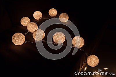 Colorful Light Cotton Ball , String light on Ball Cotton Stock Photo