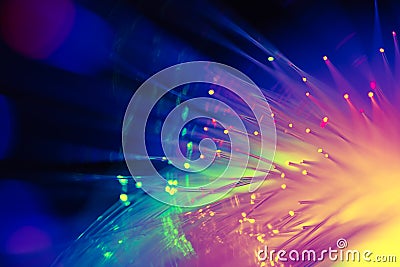 Colorful light fiber optic, high speed technology of digital telecommunication for background Stock Photo