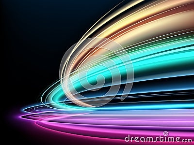 Colorful light trails with motion blur effect long time exposure isolated Vector Illustration