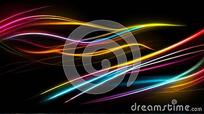 Colorful light trails with motion effect. Vector illustration of high speed light effect on black background. Cartoon Illustration