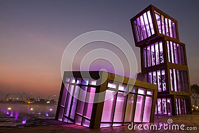 Colorful lighting Architecture at night Editorial Stock Photo