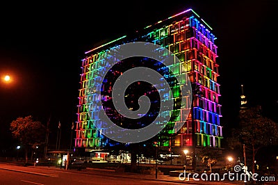 Colorful lighting on building at Hay street mall in Perth, Australia Editorial Stock Photo