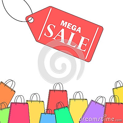 Colorful line style shopping bags sale banner Vector Illustration