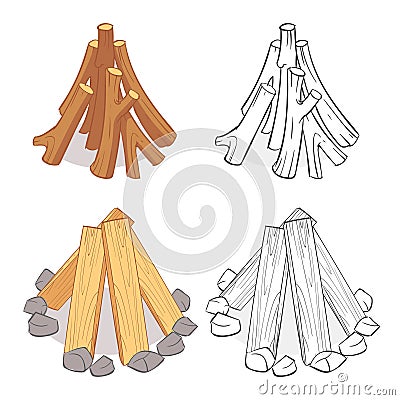 Colorful and line wood stacks, hardwood firewood, wooden logs Vector Illustration