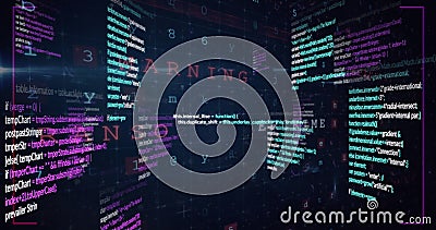 Colorful lines of code floating in dark background, creating a futuristic scene Stock Photo