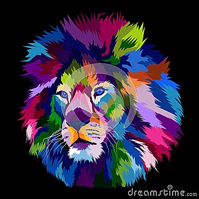 Colorful lion head pop art portrait animal print premium vector Vector Illustration