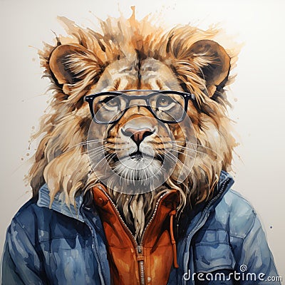 Colorful Lion Illustration: Spray Painted Realism With A Touch Of Humor Cartoon Illustration