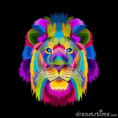 Colorful lion pop art portrait vector illustration Vector Illustration
