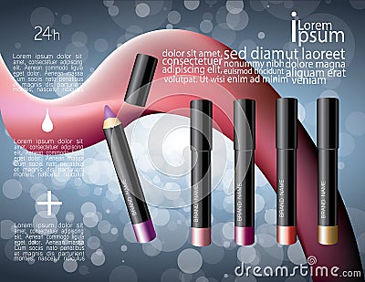 Colorful lip gloss pencils set. Makeup cosmetics illustration Cartoon Illustration