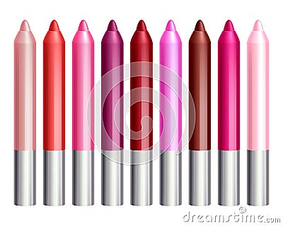 Colorful lip gloss pencils set Vector Illustration