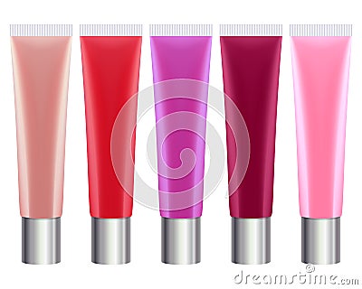 Colorful lip gloss tubes set Vector Illustration