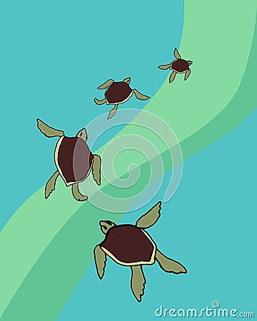 Colorful little turtles in the sea vector Vector Illustration