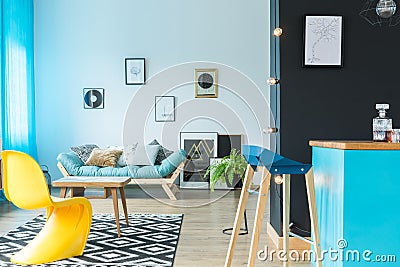 Colorful living room with barstool Stock Photo