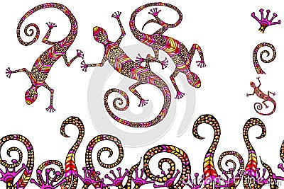 Colorful lizard composition with seamless brush, lizard s elements vector illustration for design Vector Illustration