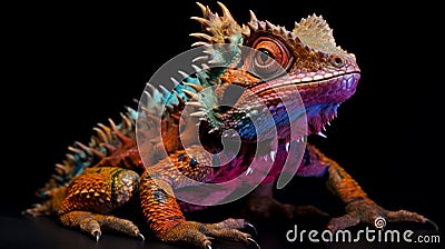 Bold Chromaticity: Vibrant Horned Lizard On Black Background Stock Photo