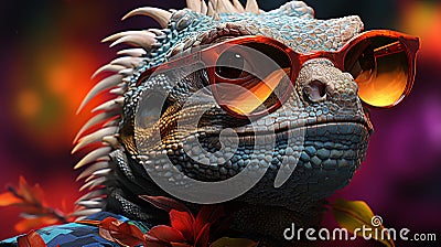 colorful lizard with sunglasses. cool lizard and beautiful lizard. generative ai Stock Photo