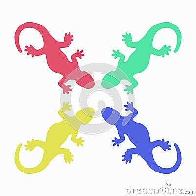 Colorful lizards silhouette isolated on white vector Vector Illustration