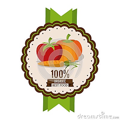 Colorful logo of organic best food with tomato carrot and pumpkin Vector Illustration