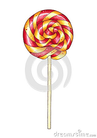 Colorful lollipop. Hand drawn marker illustration. Cartoon Illustration