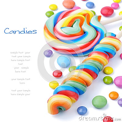 Colorful lollipops and smarties Stock Photo