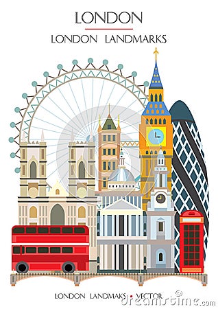 Colorful London landmark 10 Vector Illustration