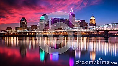 Colorful Louisville Skyline Reflected In Water: A Love Letter To The Midwest Stock Photo