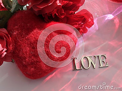 colorful love reflections, red heart, red roses (VALENTINES Stock Photo